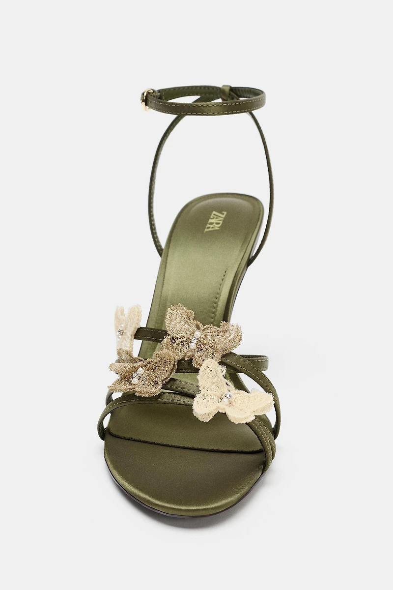 SATIN EFFECT SANDALS WITH APPLIQUÉS