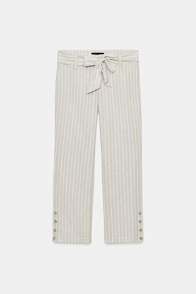 PANTALON LIN CEINTURE RAYURES
