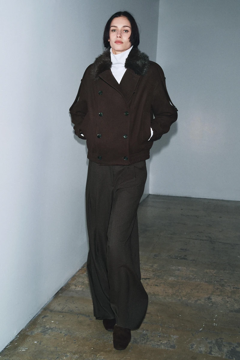 WOOL BLEND FAUX FUR COLLAR JACKET ZW COLLECTION