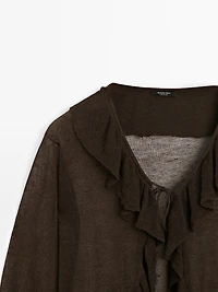 Linen blend ruffled cardigan