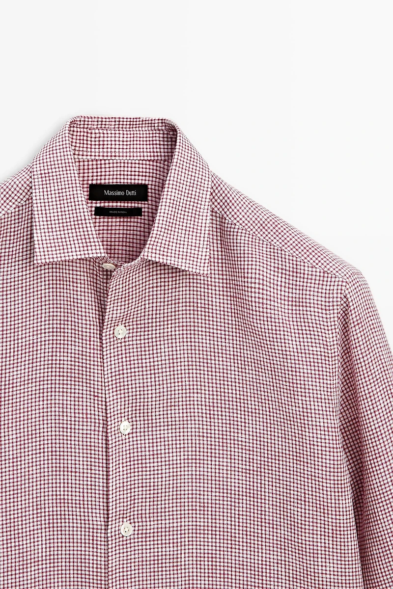 100% linen regular fit micro-checked shirt