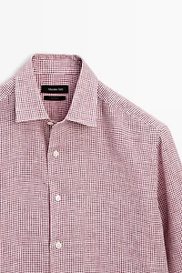 100% linen regular fit micro-checked shirt
