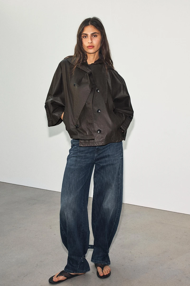 DETACHABLE LAPEL COLLAR WAXED CAPE
