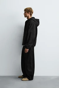 FLEECE LINED DENIM JACKET WITH HOODIE