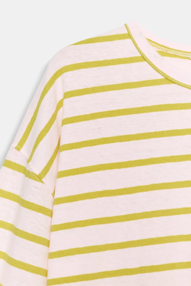 T-SHIRT EN COTON ET LIN À RAYURES