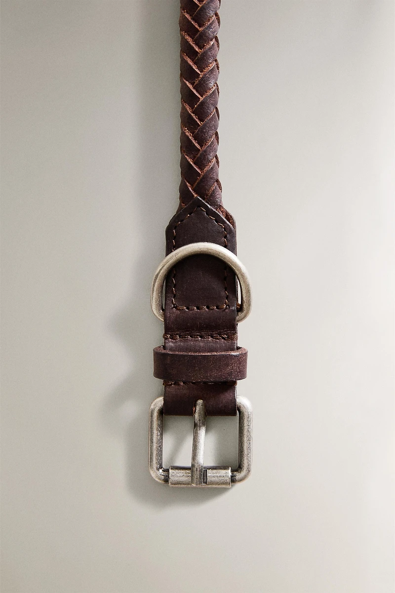 COLLIER CUIR TRESSE CHIENS
