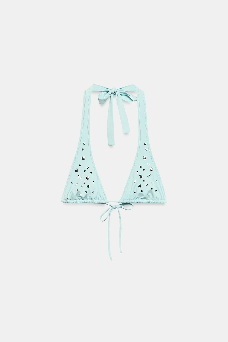 STUDDED SLIDING TRIANGLE BIKINI TOP