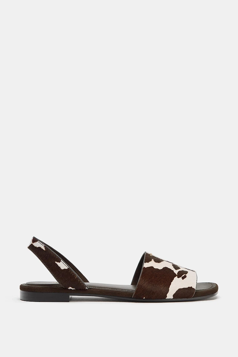 HAIR-ON LEATHER FLAT SANDALS