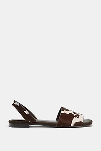 HAIR-ON LEATHER FLAT SANDALS