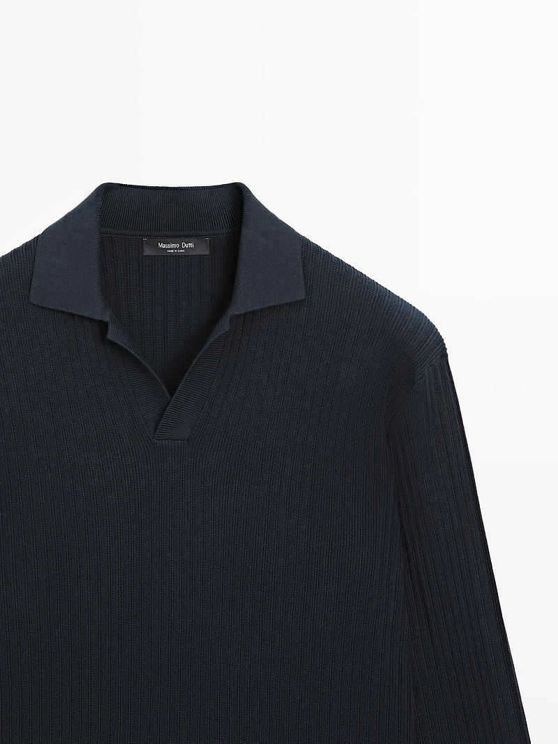 Pull polo en maille de coton mélangé