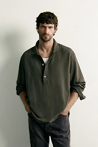 REGULAR FIT LINEN VISCOSE POLO SHIRT