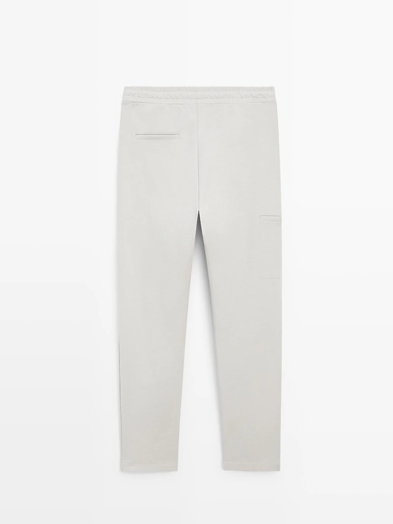 Straight-fit cotton blend trousers