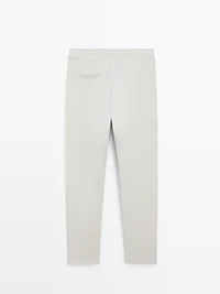 Straight-fit cotton blend trousers