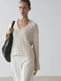 Cotton blend knit sweater with knot details