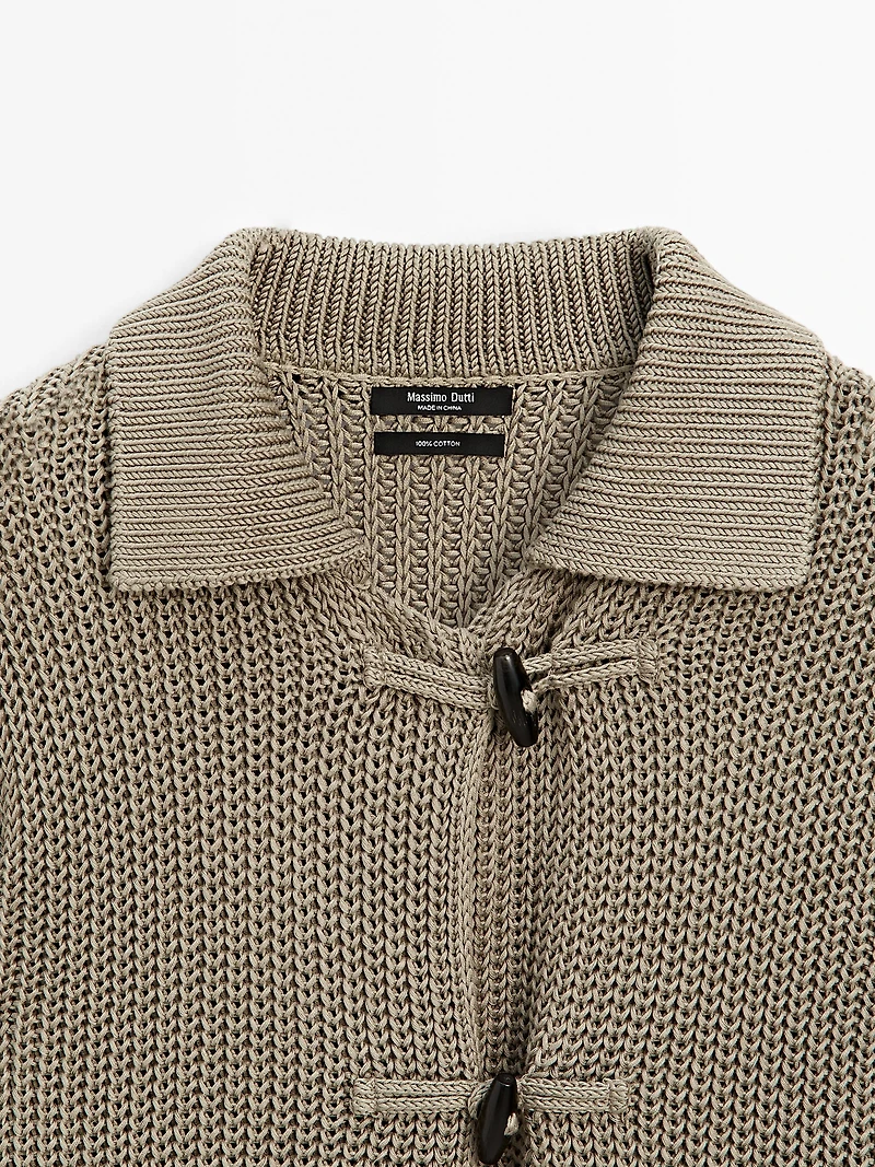 Mercerised cotton cardigan with horn button detail
