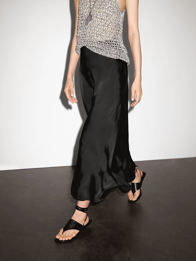 Flowing satin midi skirt