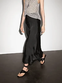 Flowing satin midi skirt