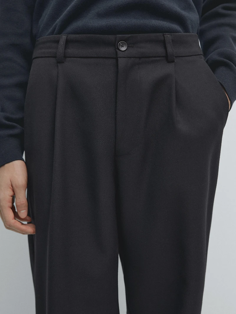 Relaxed fit darted wool blend trousers