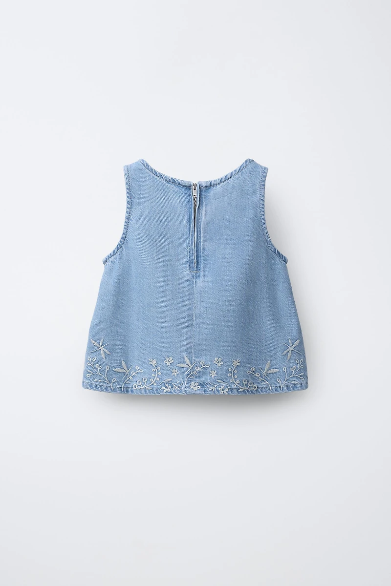EMBROIDERED DENIM TOP