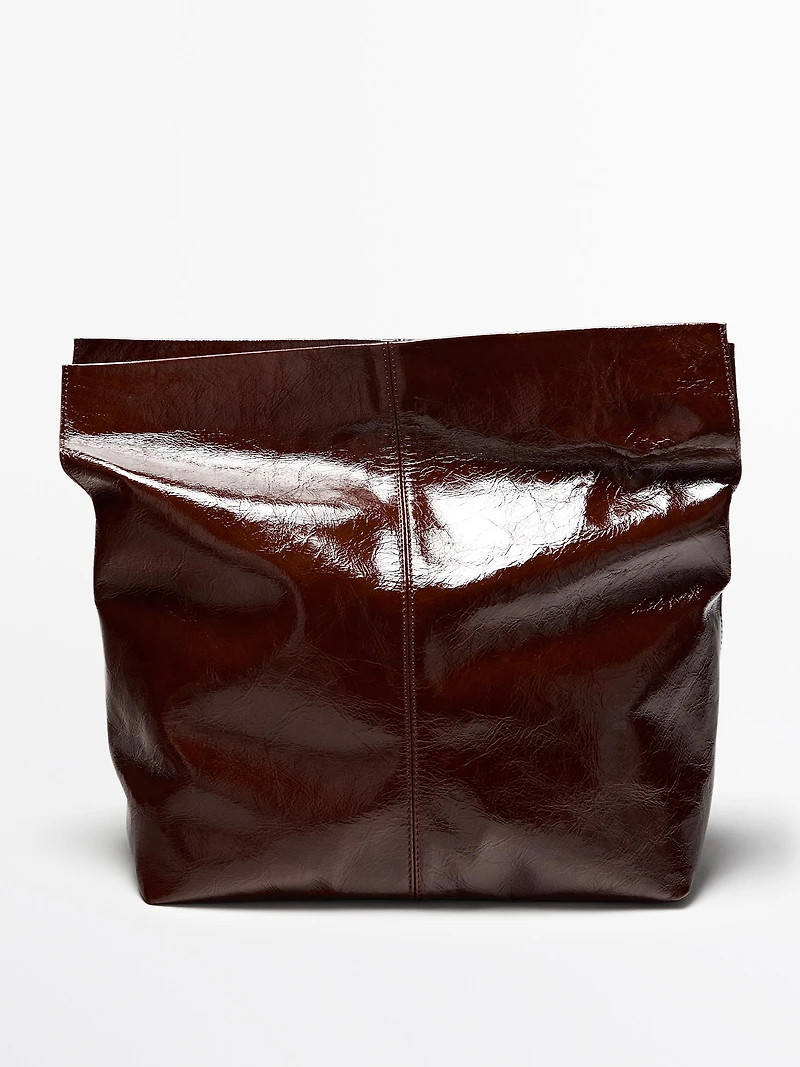 Crackled nappa leather flap bag