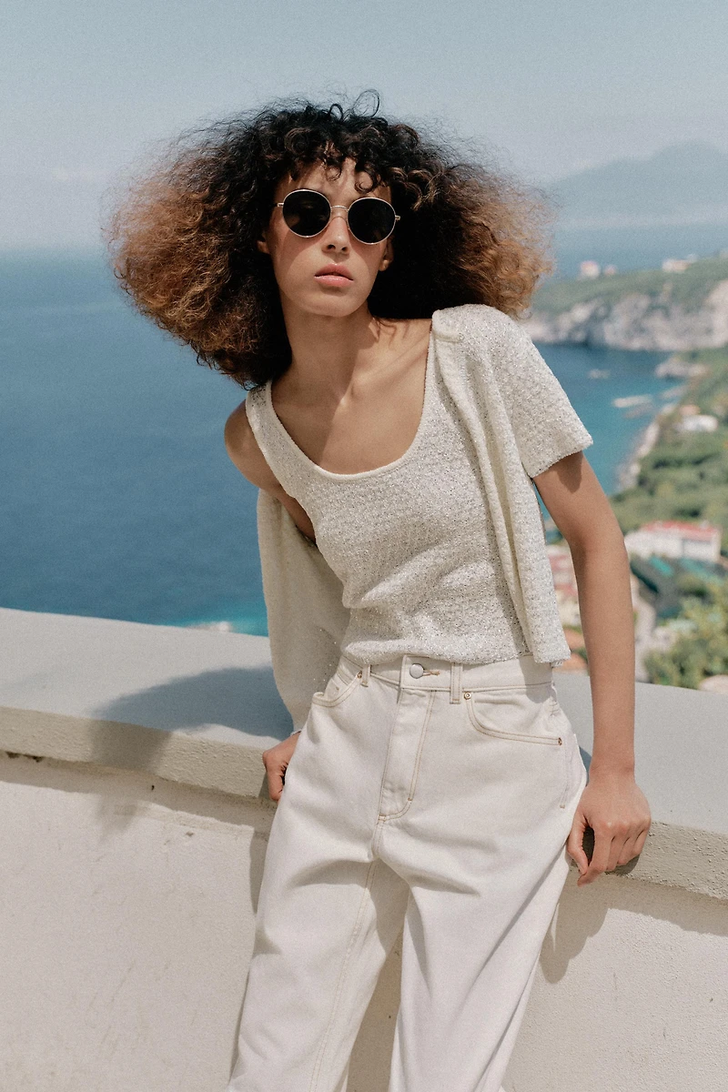 METALLIC THREAD SEQUIN CARDIGAN