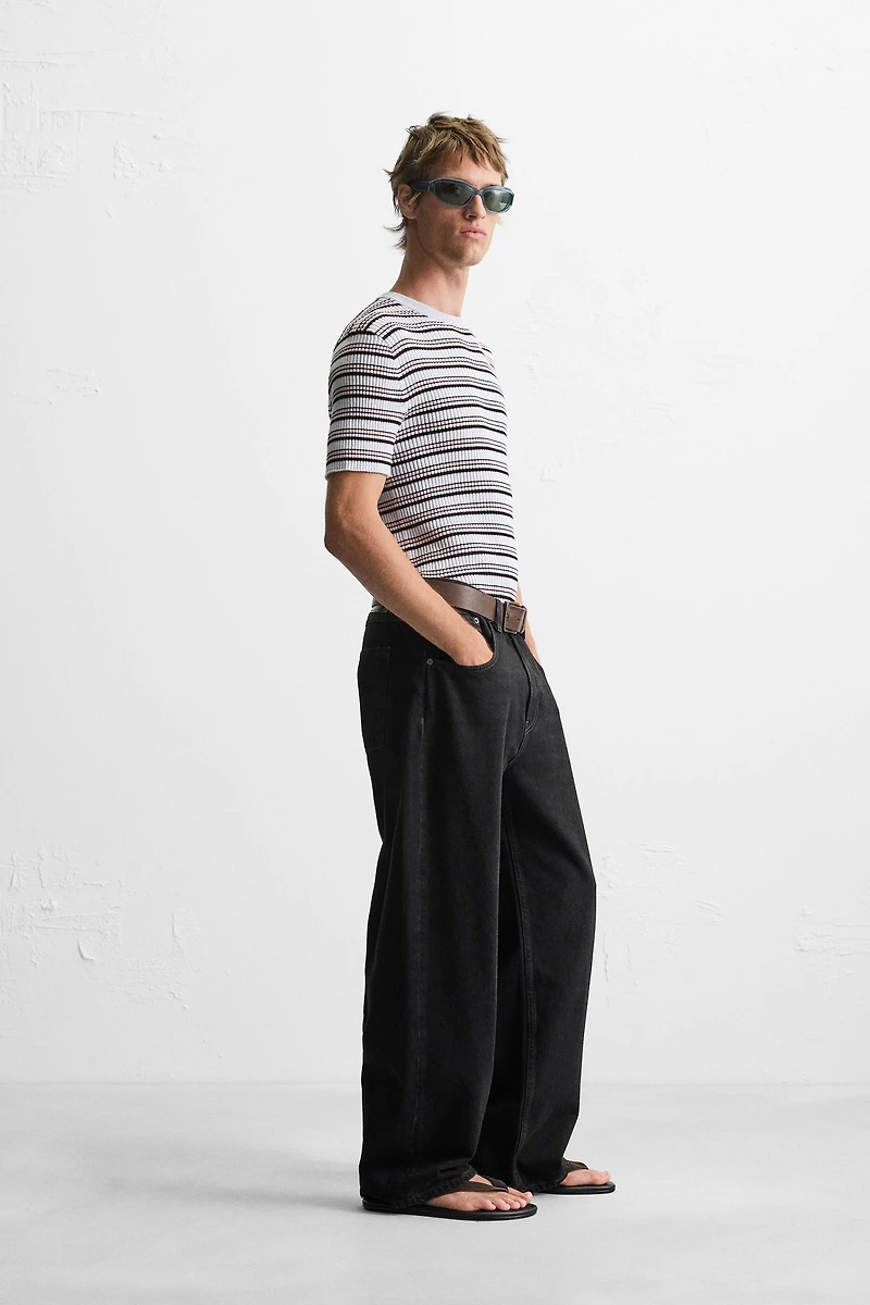 STRIPED RIBBED KNIT T-SHIRT