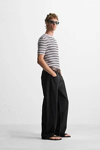 STRIPED RIBBED KNIT T-SHIRT