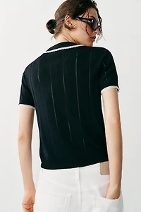 LACE TRIM KNIT POLO JACKET