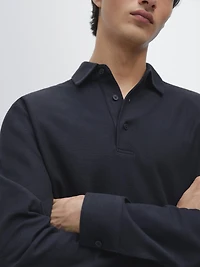 Textured piqué polo shirt with long sleeves