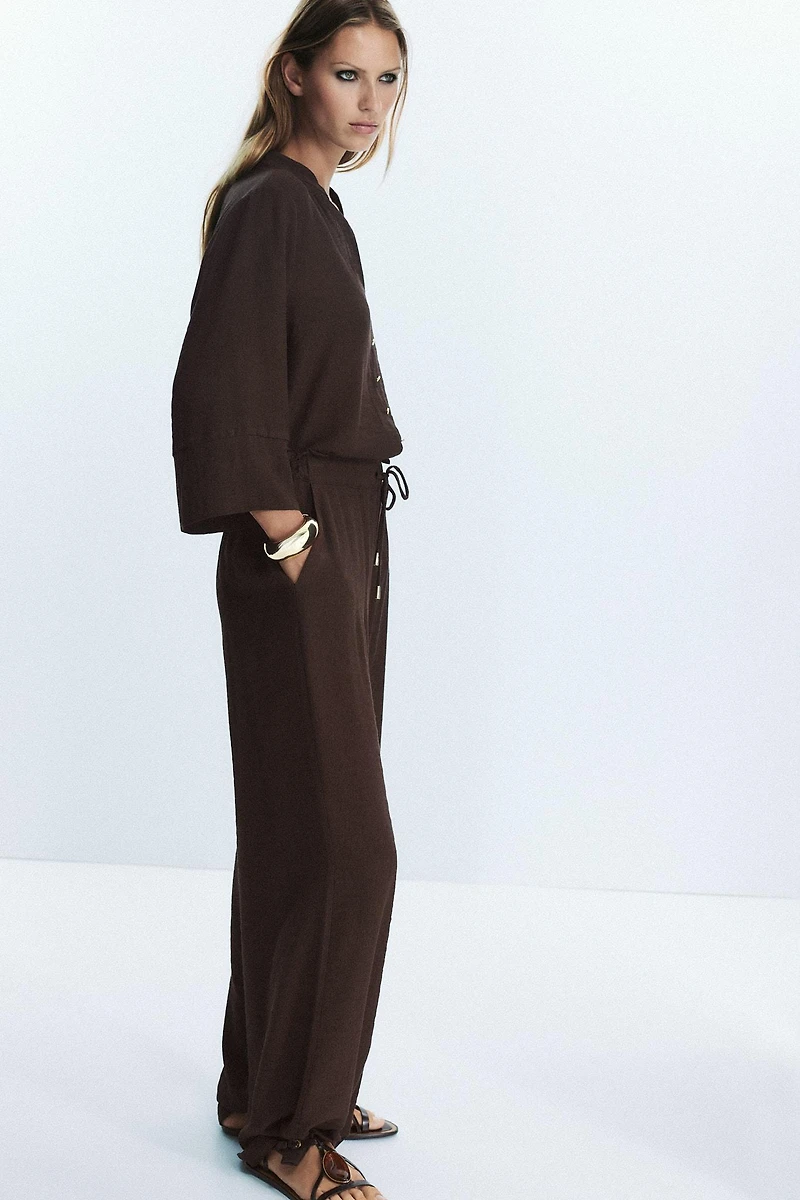 COTTON GAUZE WIDE LEG PANTS