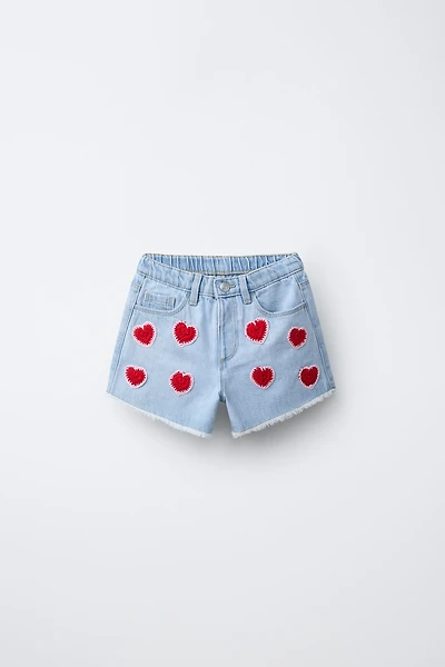 CROCHET HEART DENIM SHORTS