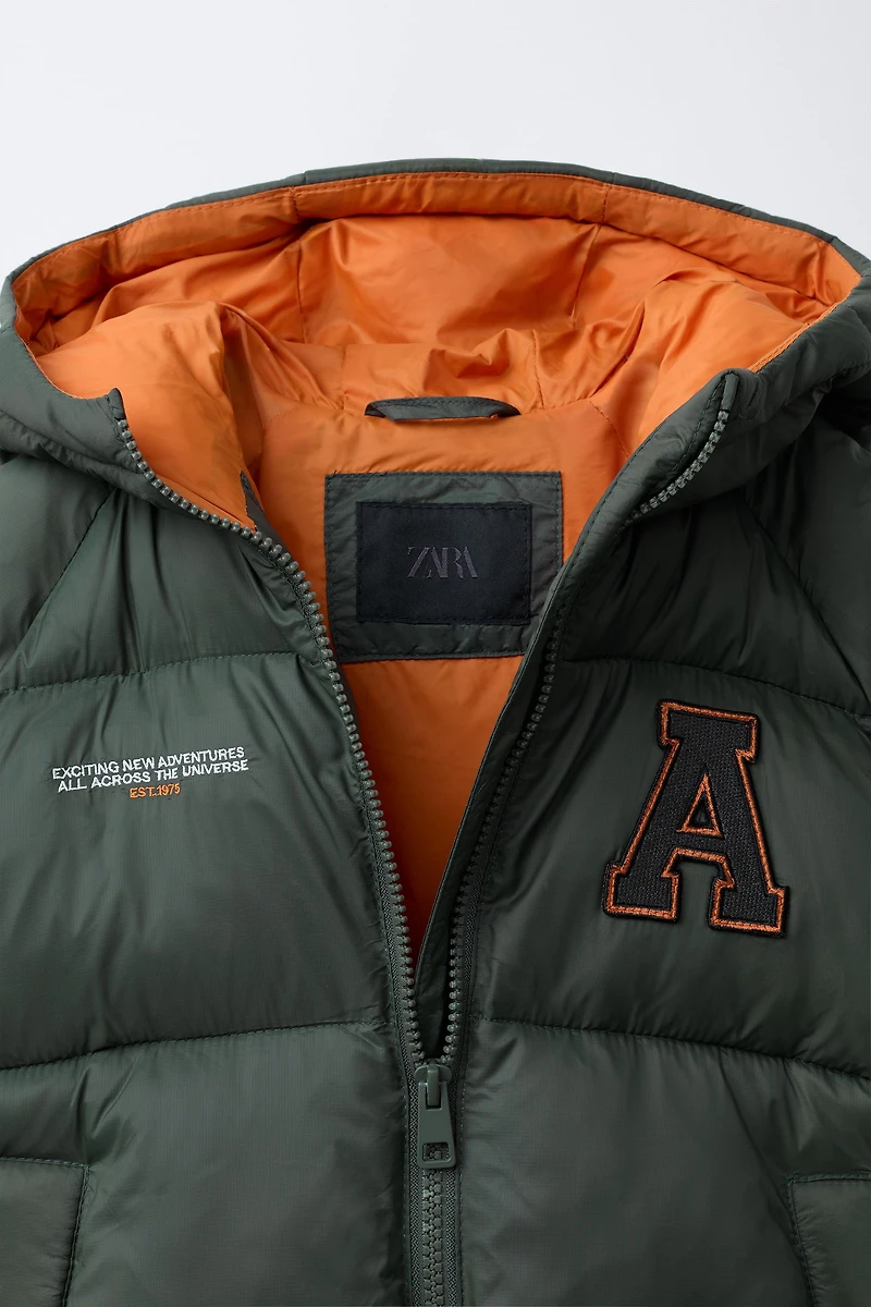 PATCHED HOODED PUFFER COAT