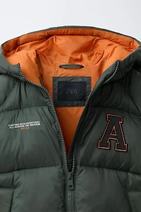 PATCHED HOODED PUFFER COAT