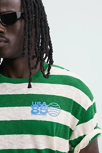 CONTRAST PRINT STRIPED T-SHIRT
