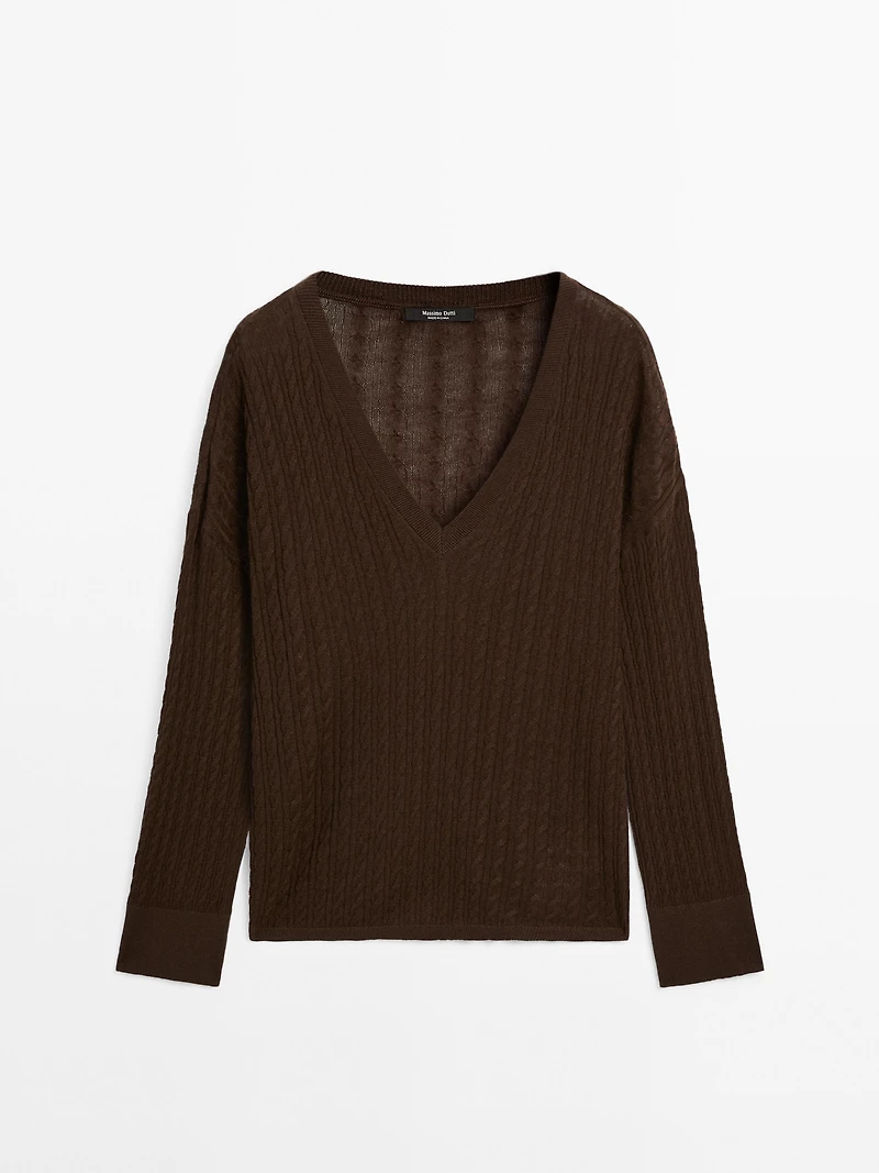 V-neck cable-knit sweater