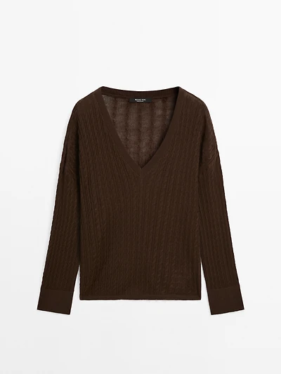 V-neck cable-knit sweater