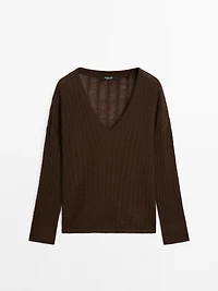 V-neck cable-knit sweater