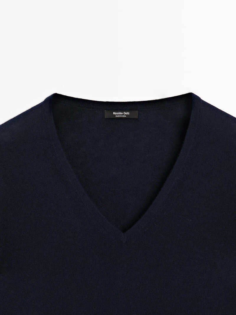 Wool blend V-neck knit sweater