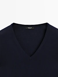 Wool blend V-neck knit sweater