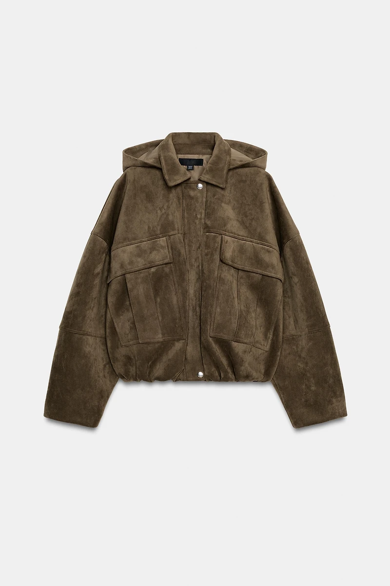 BOMBER OVERSIZE EFFET DAIM À CAPUCHE