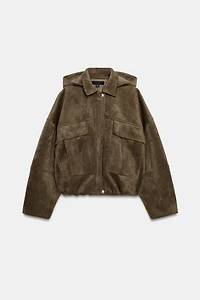 BOMBER OVERSIZE EFFET DAIM À CAPUCHE