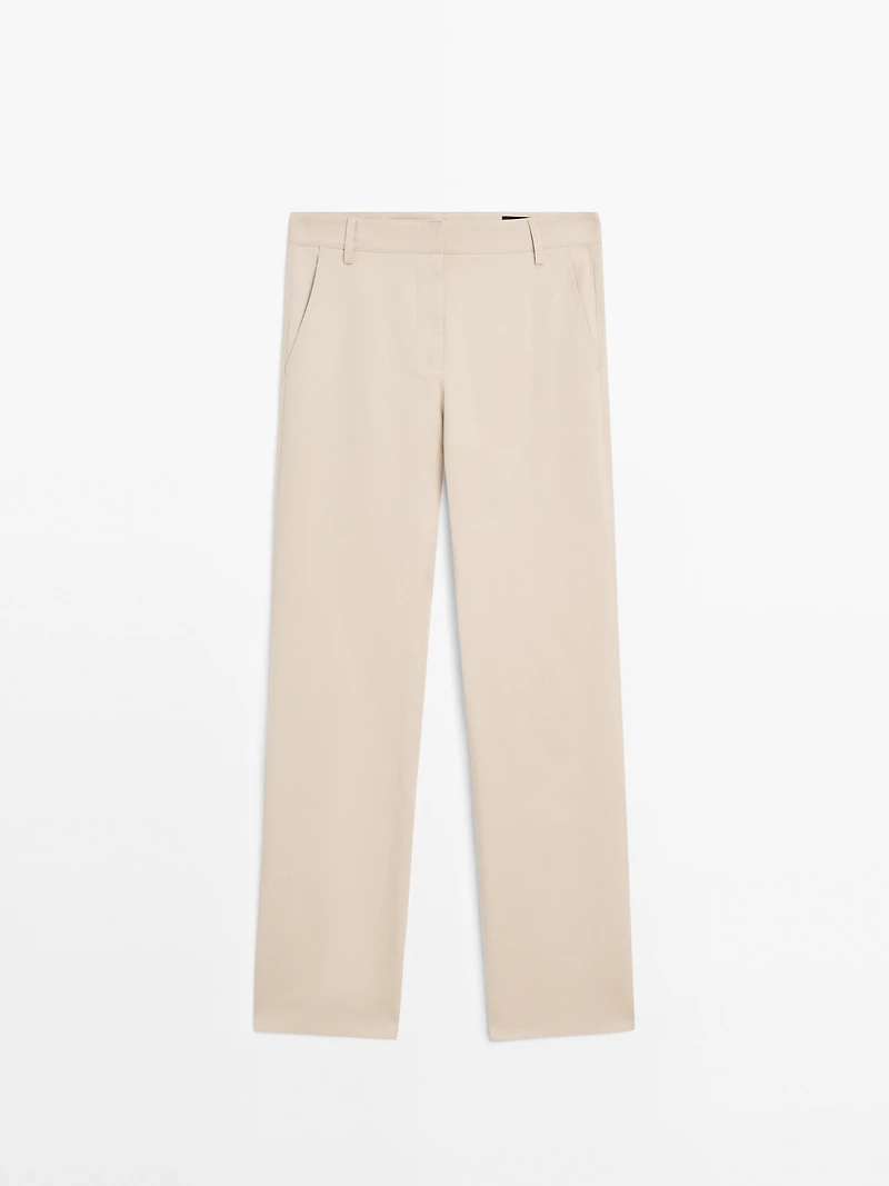 Straight-leg cotton blend trousers
