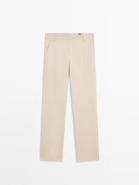 Straight-leg cotton blend trousers