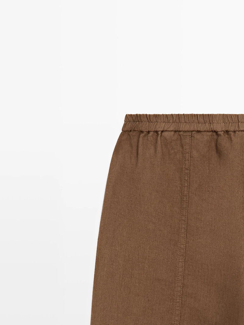 Linen pants with elastic waistband detail
