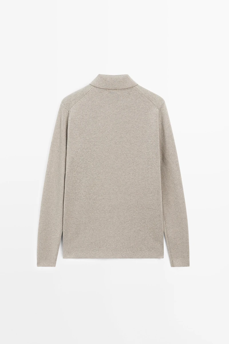 Cotton blend knit zip polo sweater