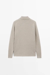 Cotton blend knit zip polo sweater