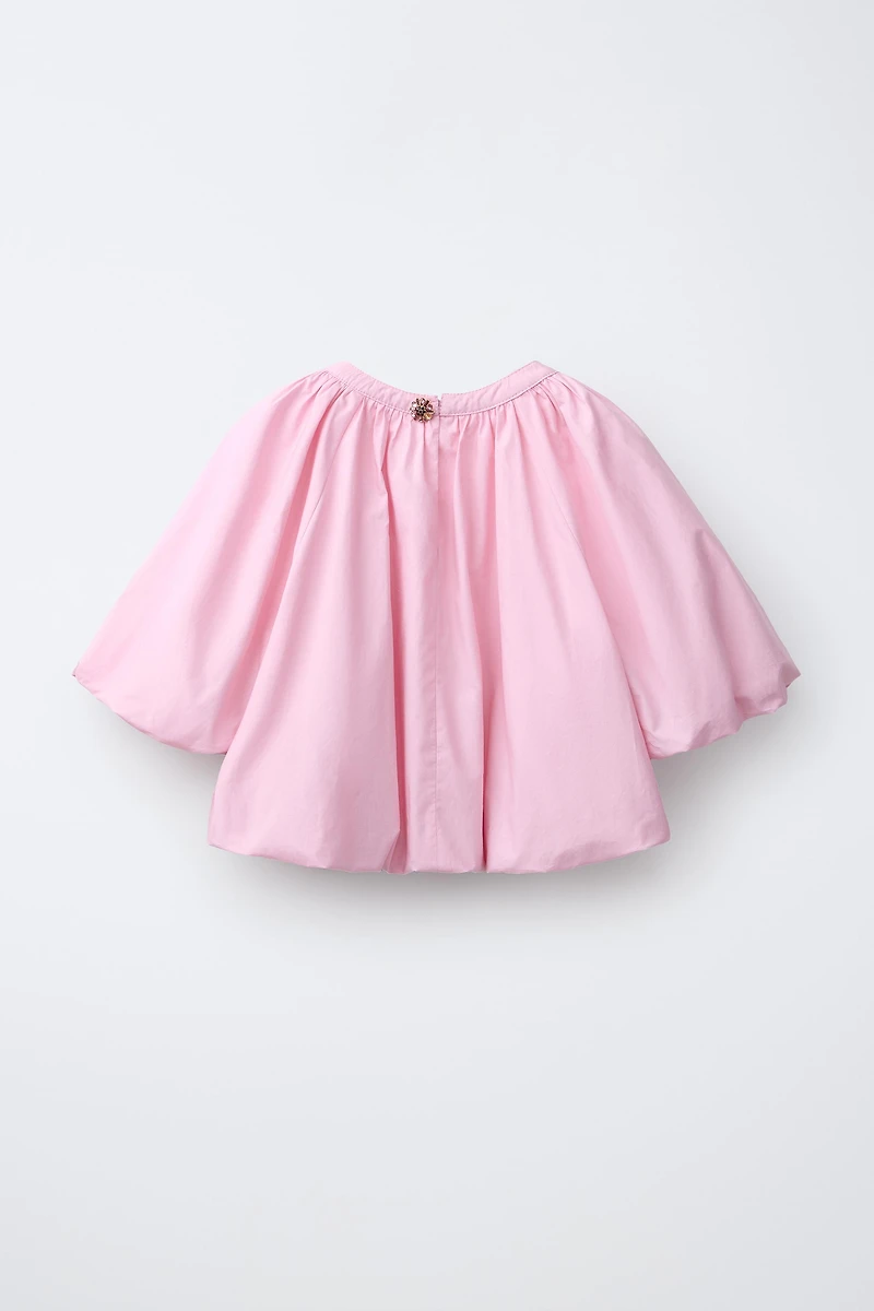 JEWEL BUTTON PUFF SLEEVE TOP