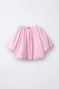 JEWEL BUTTON PUFF SLEEVE TOP
