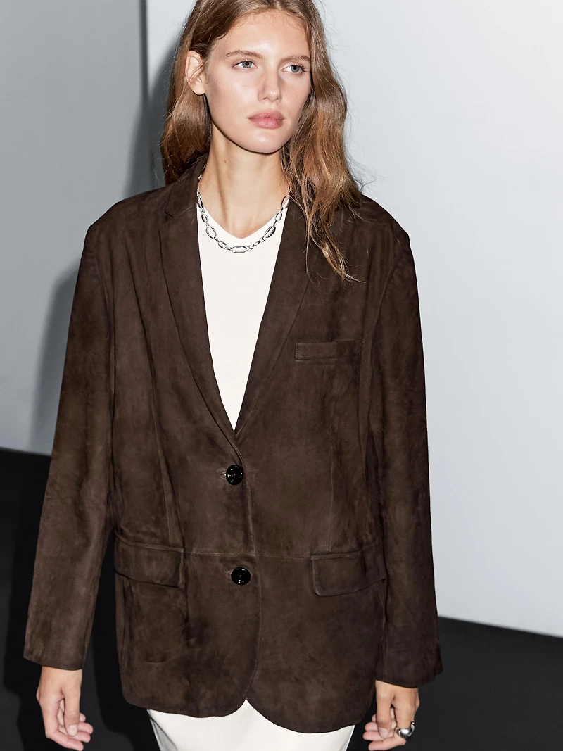 Blazer en cuir effet daim