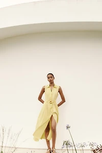BELTED POPLIN MIDI DRESS